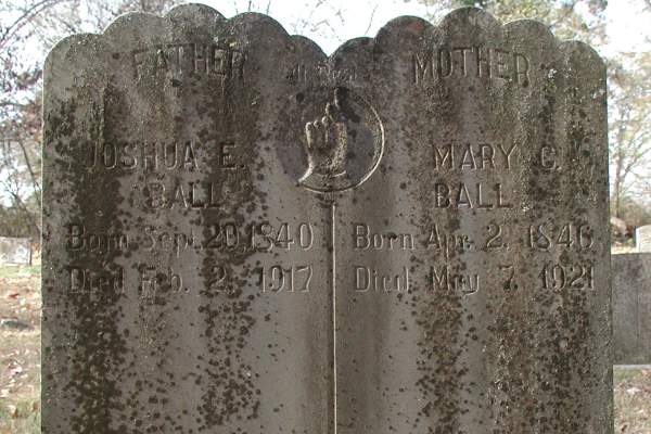 tombstone of Joshua E. and Mary G. Ball