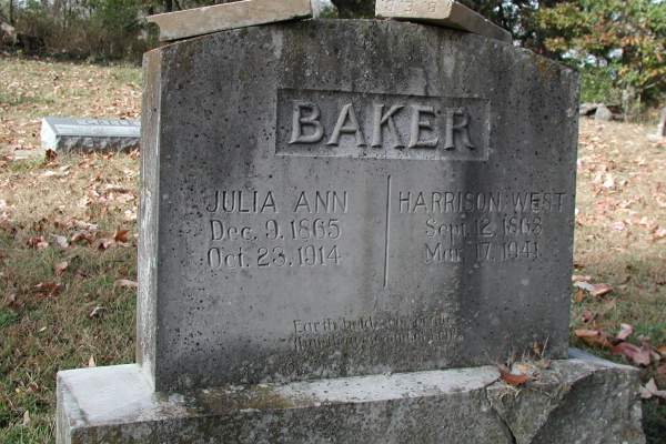tombstone of Julia and Harrison West Baker