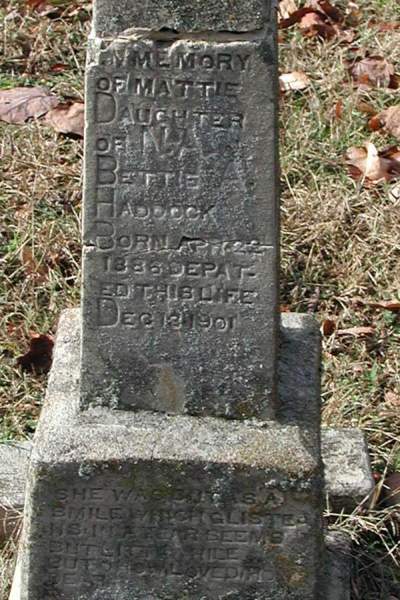 tombstone of Martha Elizabeth (Mattie) Haddock